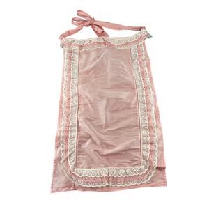 Vintage Retro baby pink- lace trim- kitchen apron- handmade- ties- OSFM